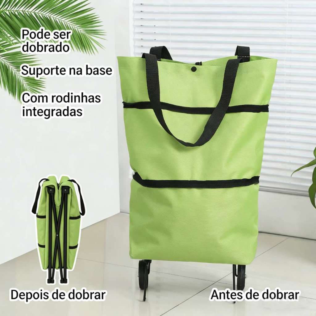 Carrinho de Compras Dobrável Vira Bolsa Com Rodinhas Multiuso Portátil Mercado, Feira, Sacolão Top Ola