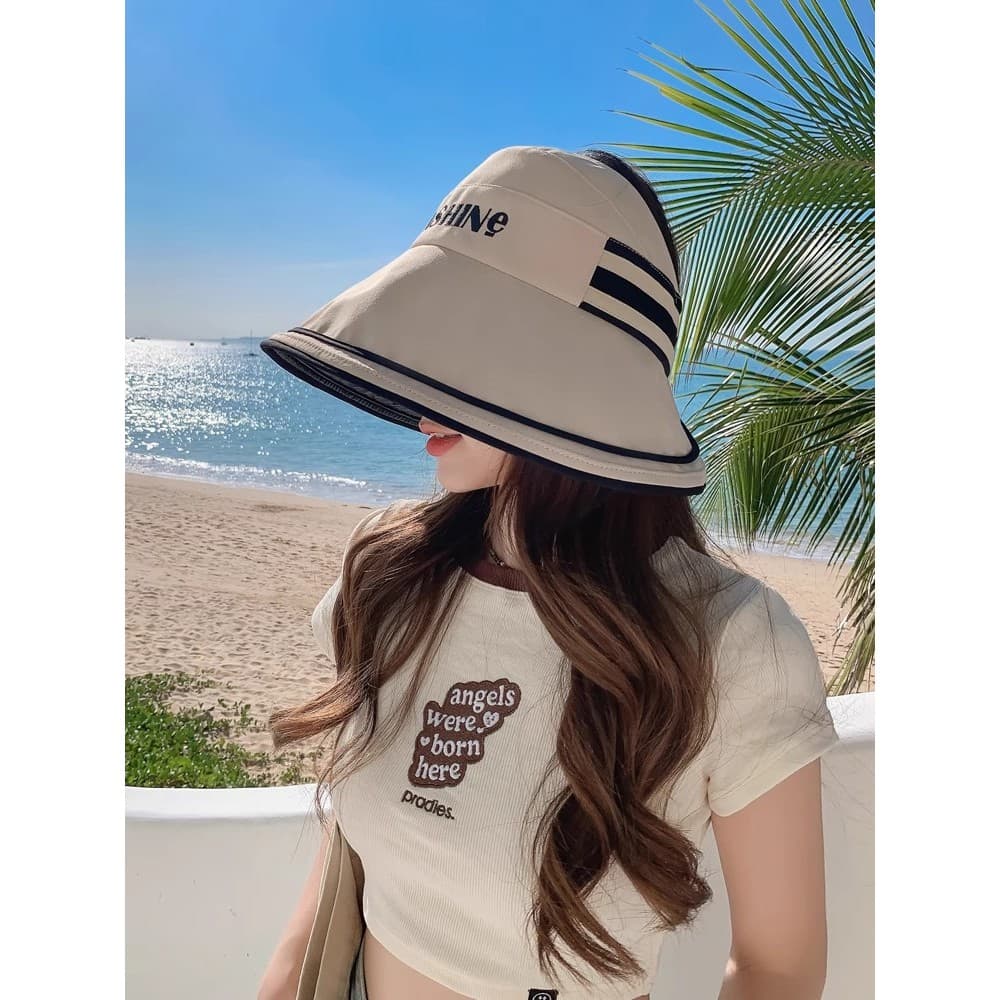 Chapéu de verão feminino aba grande chapéu de sol rabo de cavalo balde chapéu capa rosto protetor solar Anti-ultraviolet