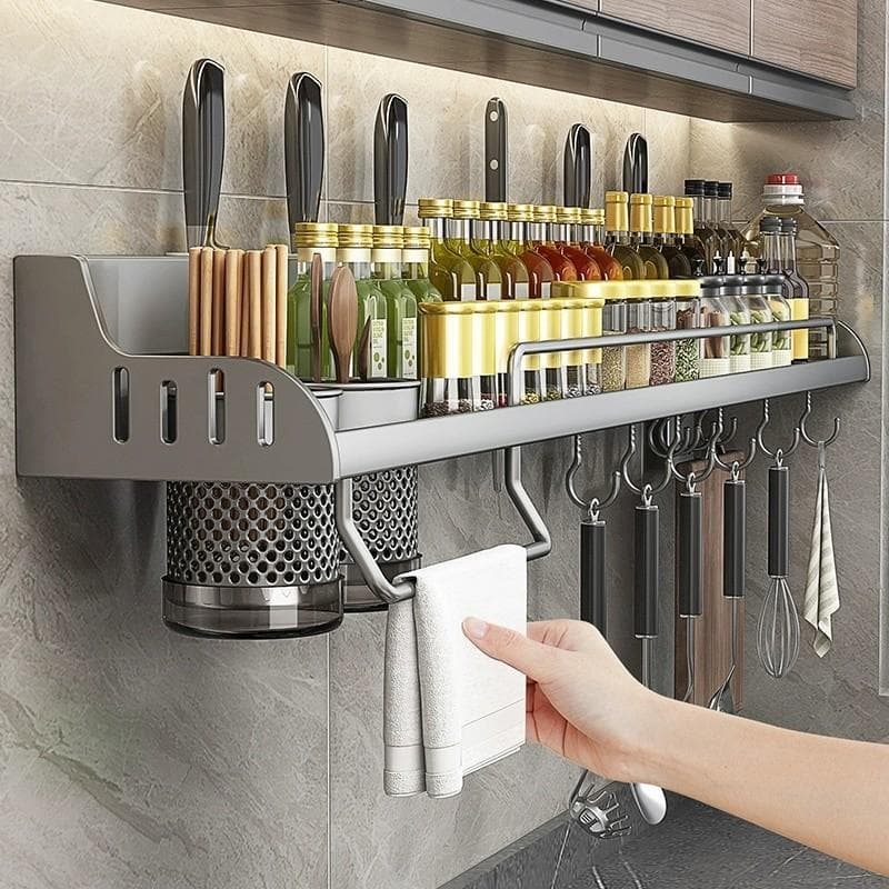Prateleira De Utensílios Para Cozinha Temperos 50cm Preto Fosco FACIL