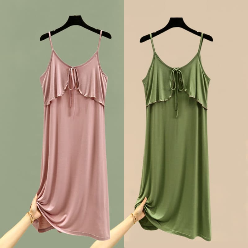 Verão Modal camisola solta Suspender saia interior a linha saia estilo fino exterior usar saia longa moda tamanho grande