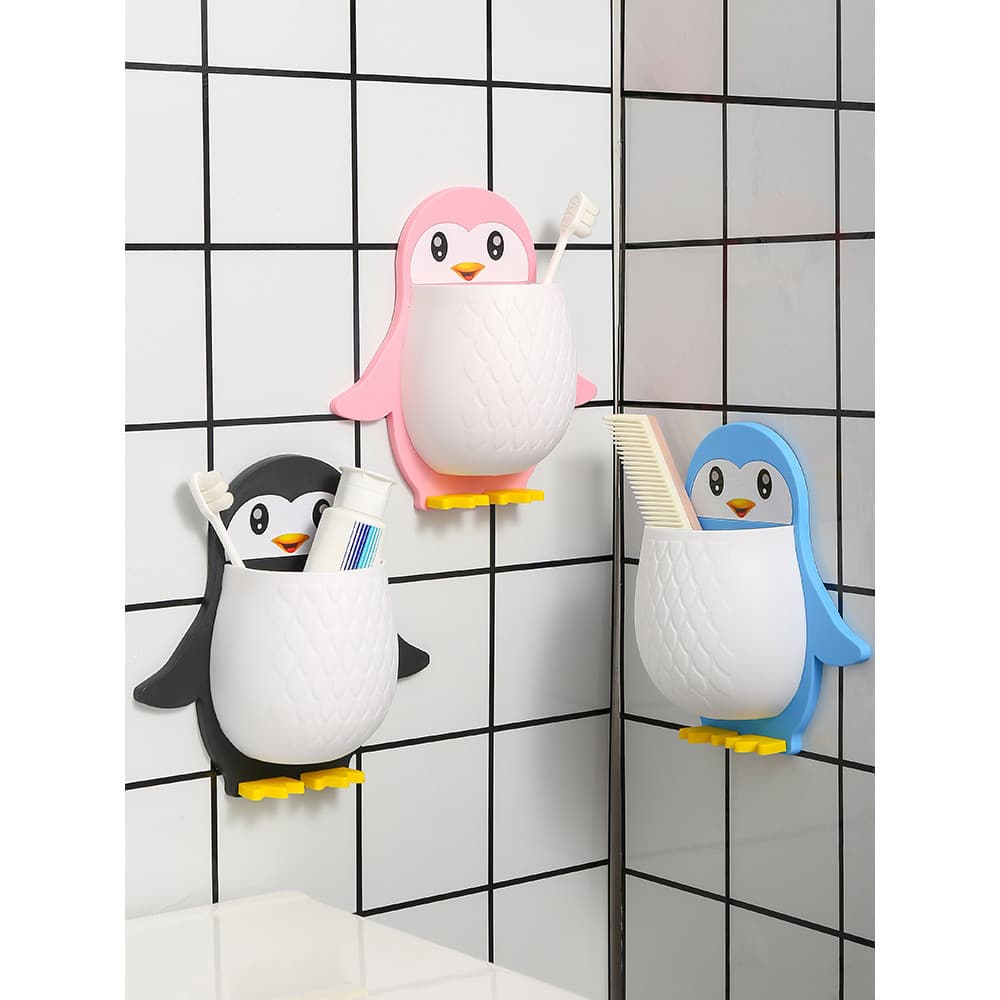 Criativo dos desenhos animados pinguim prateleira maquiagem ferramenta organizador caixa dormitório toalete escova de de