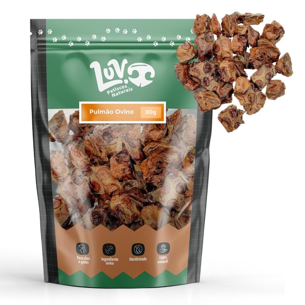 Pulmão Ovino 100g LUV Petiscos Petisco Natural para Cachorros e Gatos