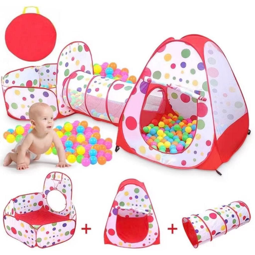 Barraca Toca Infantil Tunel com cercado piscina de bolinhas Casinha Tenda 3 em 1 cesta bolinhas..