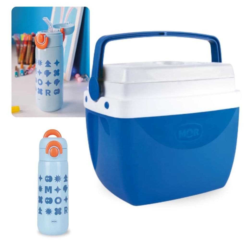 Combo Caixa Térmica 12 Litros Azul + Garrafa Térmica Inox Infantil 480ml Azul