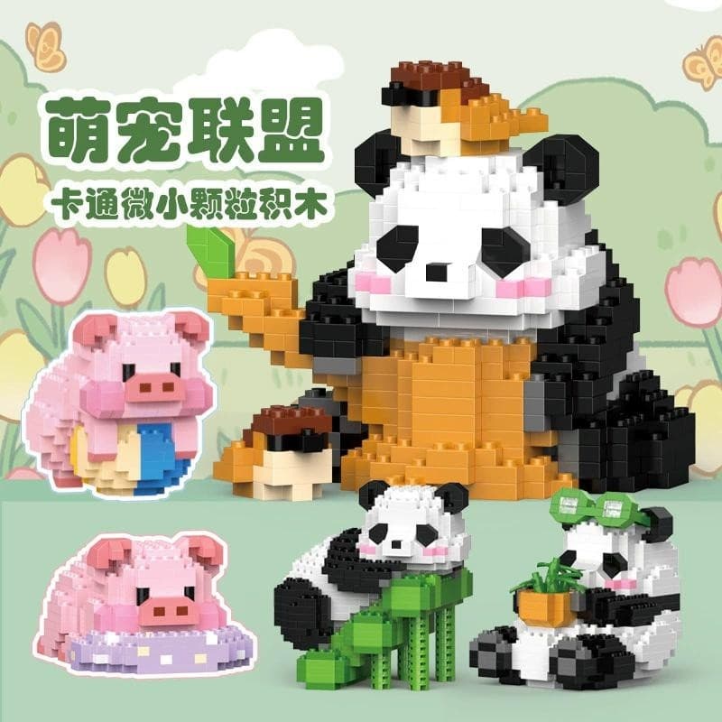 Blocos de construção de micropartículas Panda Ornamentos Viagem Porco Edifício Mundial Subaquático