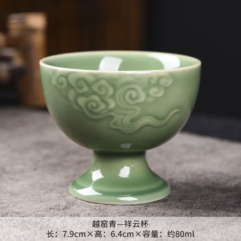 Celadon Yue Forno Xícara de Chá Xícara de Chá de Pé Alto Mestre Xícara Única Doméstica Conjunto de Chá Kung Fu Lótus#青瓷越