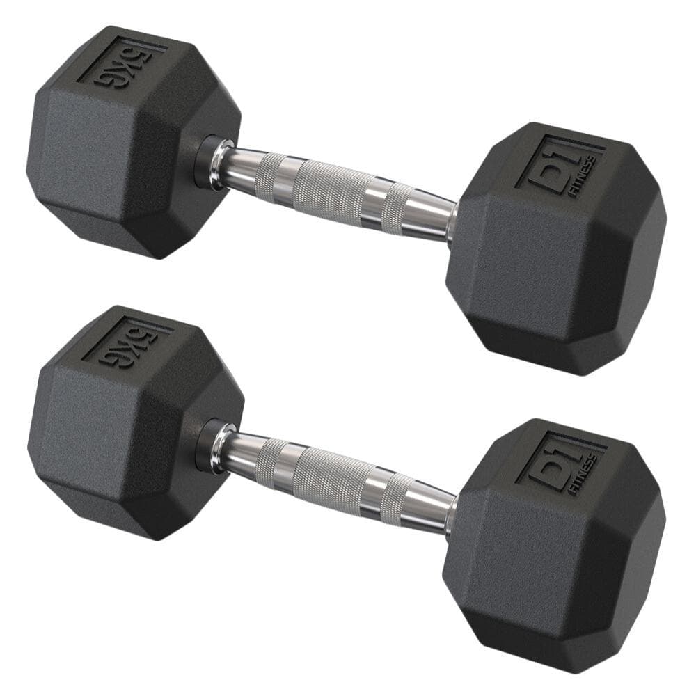 Par Halter Dumbbell Sextavado Emborrachado 5kg Musculação Treino Profissional