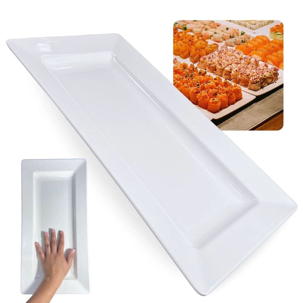 Travessa Rasa Bestfer 44,5x22 Cm Melamina Premium para Buffets e Restaurantes Comida Japonesa Sushi