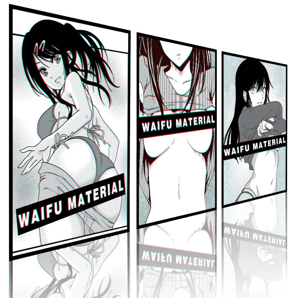 Kit 3 Quadros Decorativos Anime Waifu Material Arte Exclusiva
