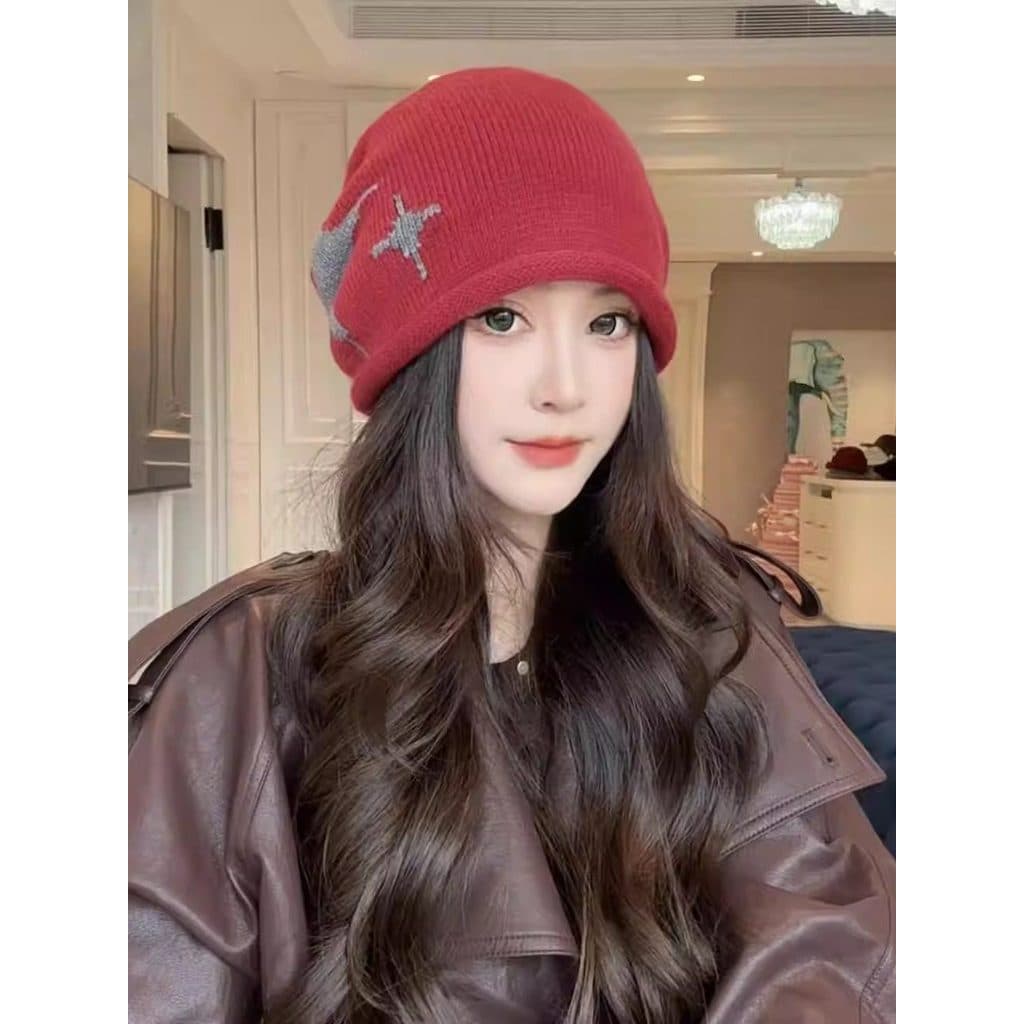 2025 novo estilo cordão pilha chapéu feminino outono inverno quente malha lã chapéu grande cabeça Surround Baotou chapéu