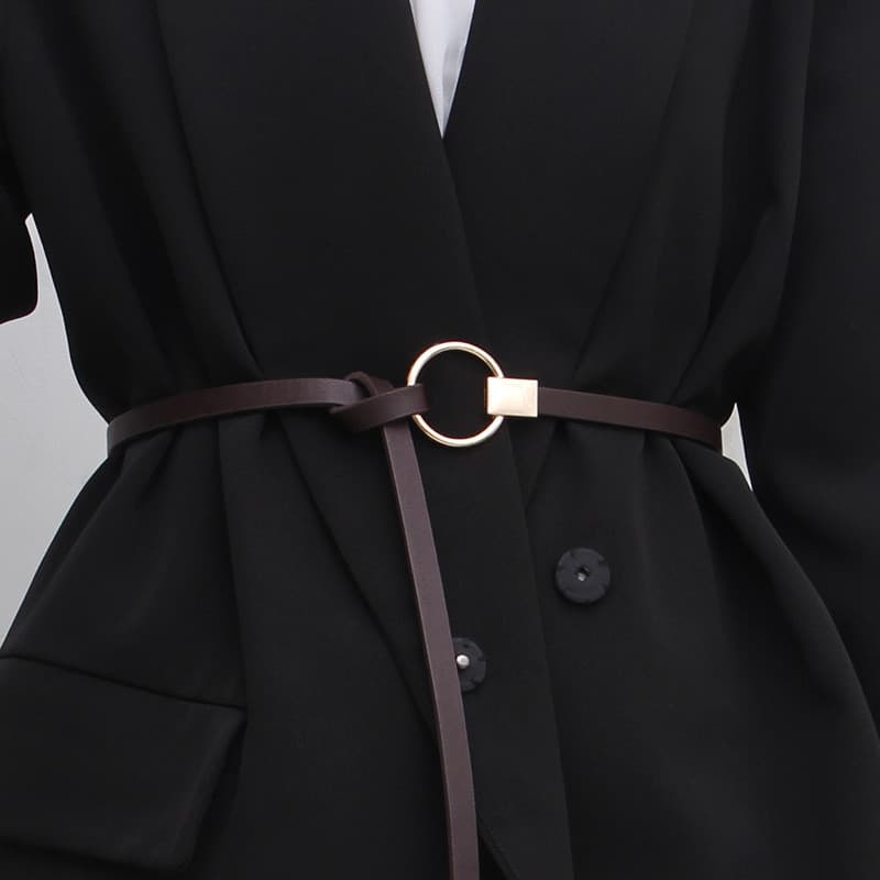 Preto atado combinando camisa terno cinto feminino verão fino All-Match moda combinando vestido simples cintura pequeno