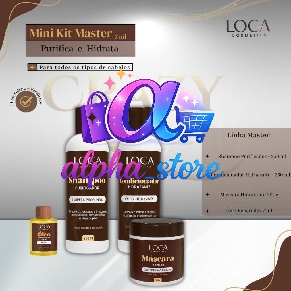Kit Máscara 500g + 1 Shampoo 250ml + 1 Condicionador 250ml + Òleo 7ml - Loca CosmeticsM08Q