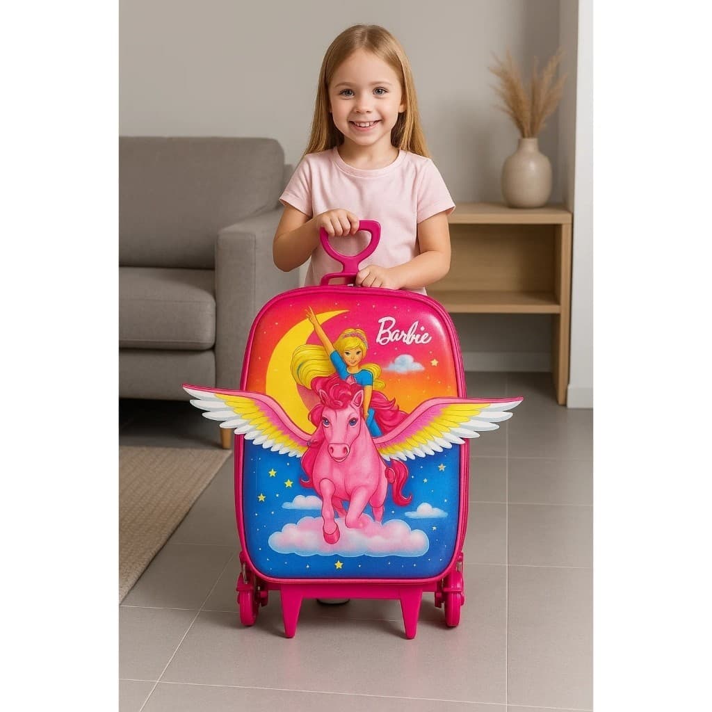 Mala Infantil Personagem Rosa Rodinha Viagem Bagagem Mochila Criança Resistente Leve