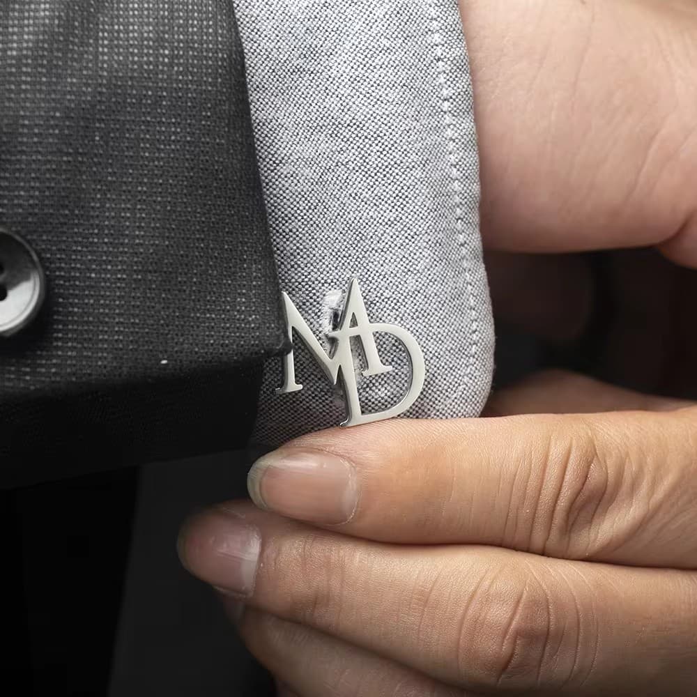 Botões De Punho Abotoaduras Gravadas Com Letras Duplas Personalizadas Acessórios Casamento Masculino De Alta Qualidade