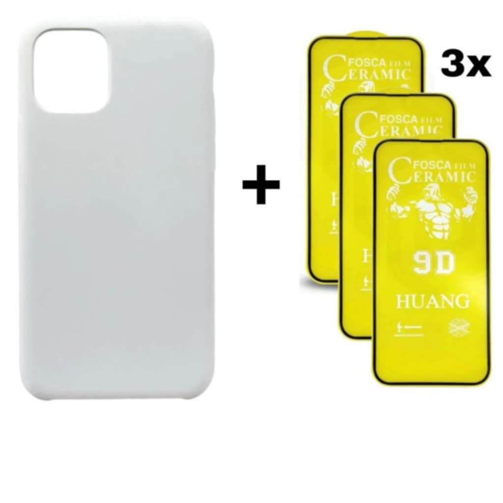 Kit 4em1 Case Branca + 3X Película Cerâmica Fosca Para iPhone 11 12 13 14 15 16 Pro Max