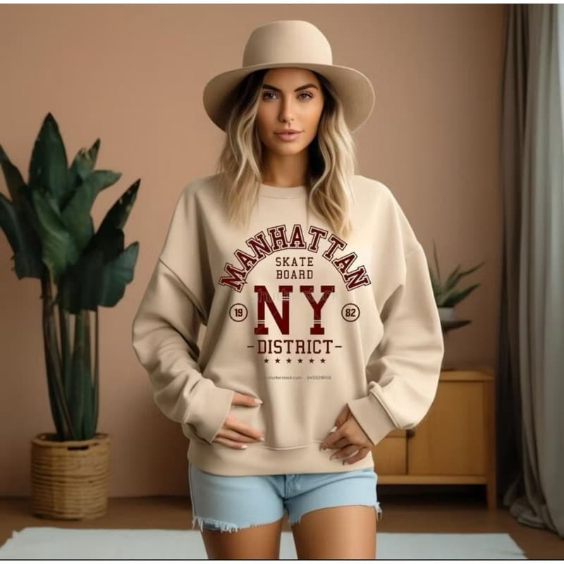 Blusa Moletom Estilosa Estampa Manhattan NY Gola Redonda