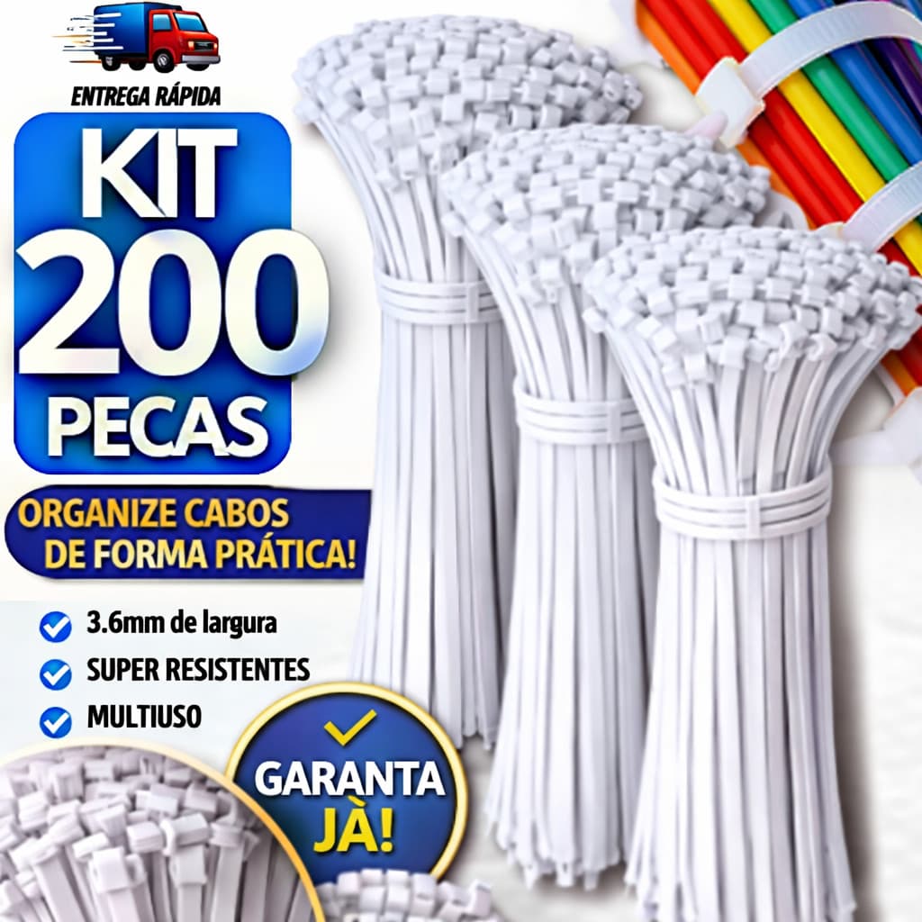 Combo Abraçadeira Nylon, Resistente Amarração Cinta Plástica Hellerman 3.6x200mm  Abraçadeiras