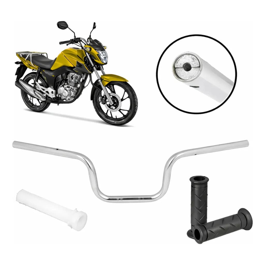 Kit Moto Guidão Com Rosca Titan Fan Start 150 160 + Manopla Prateado
