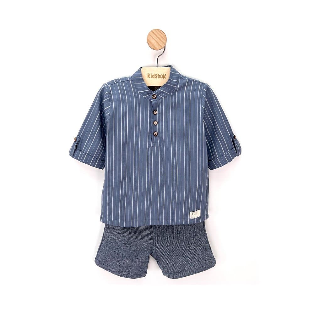 Conjunto Menino Camisa e Bermuda Listrado Tinto - Colorittá