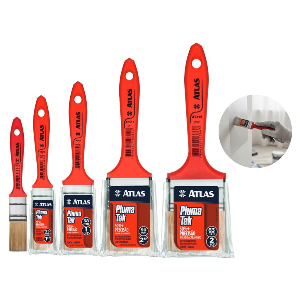 Kit 5pçs Trincha P/Pintura Pincel Multiuso Tinta Plumatek Atlas AT315