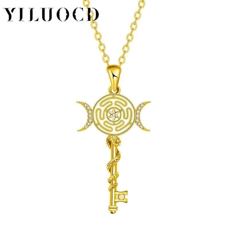 Colar de Pingente de Roda de Hekate Bruxa Original, Colar de Chave de Cobra de Prata Tailandesa, Colares de Corrente de