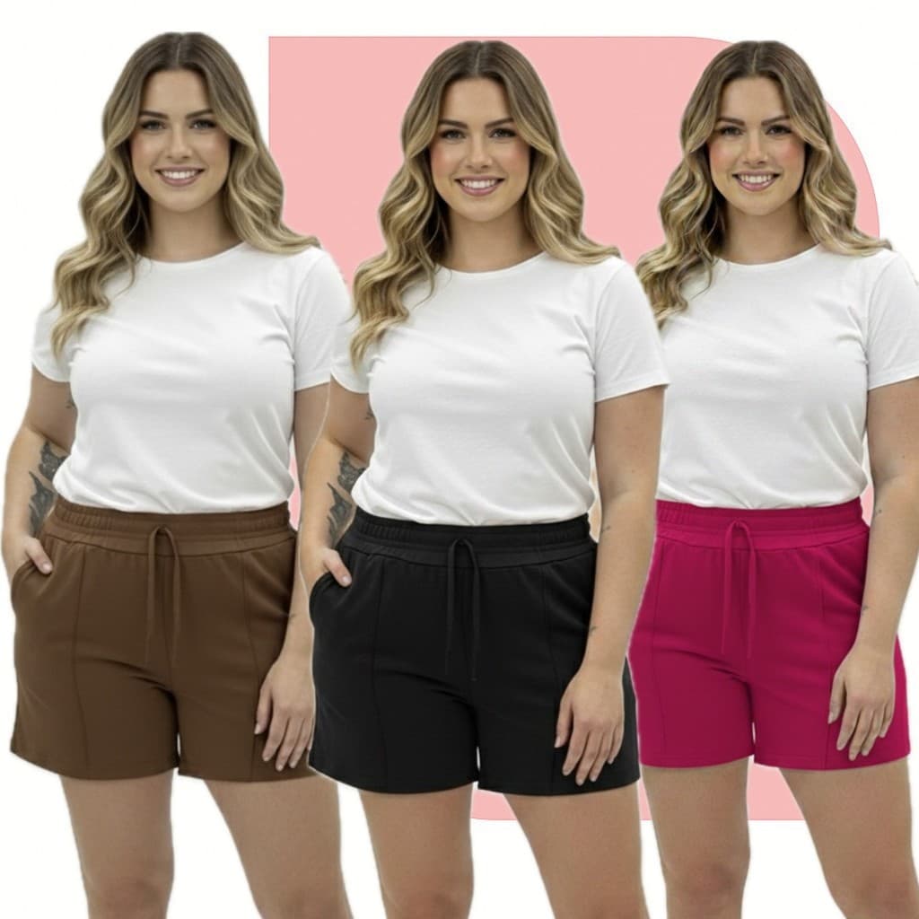 Shorts Duna Feminino Plus Size Verão Cores Com Bolso Confortável