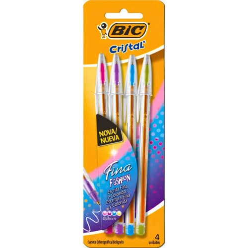 Caneta Esferográfica Bic Fashion Fina 0.8mm Com 4 Cores