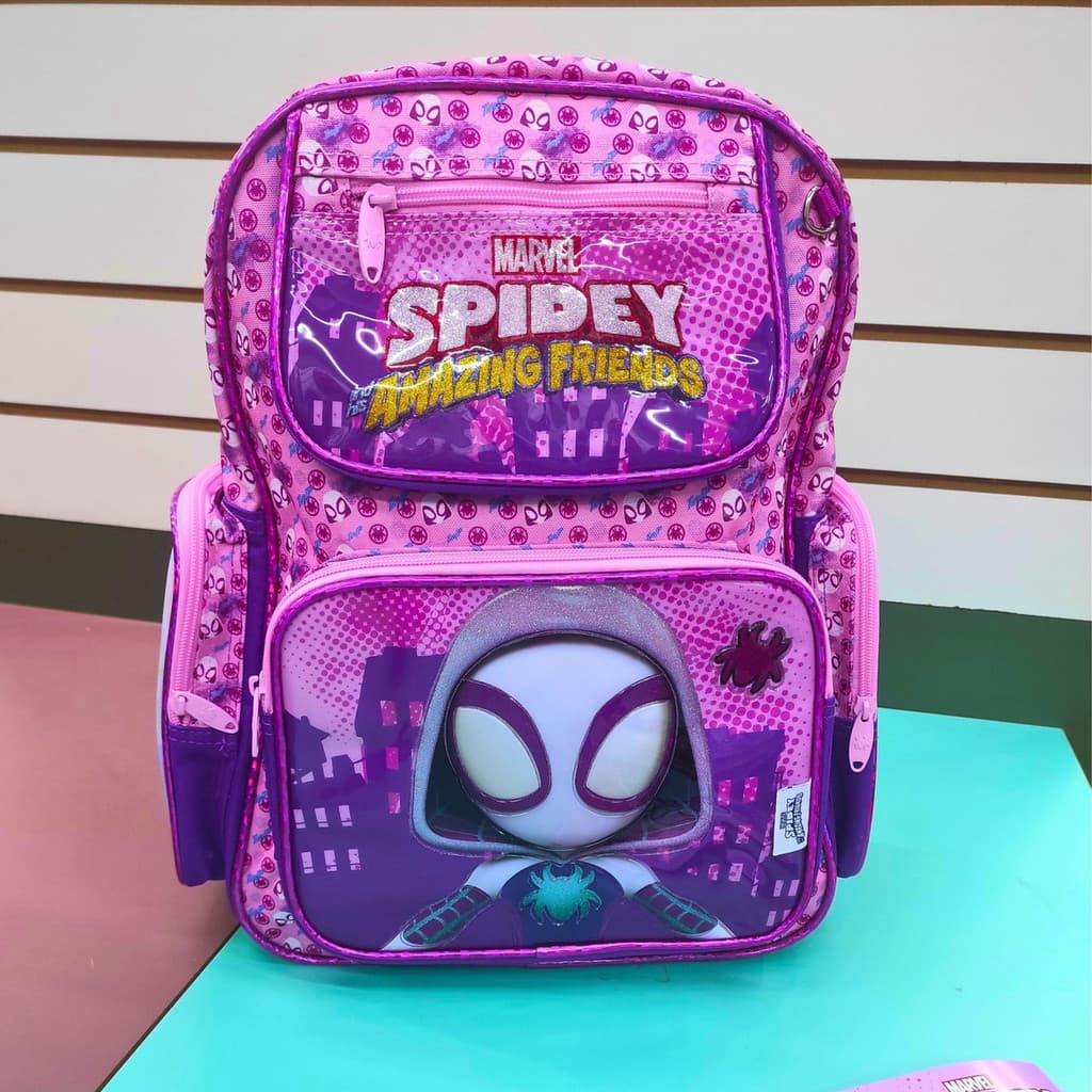 Mochila Escolar Homem-Aranha e Amigos com Alças e Compartimentos Laterais - Divertida