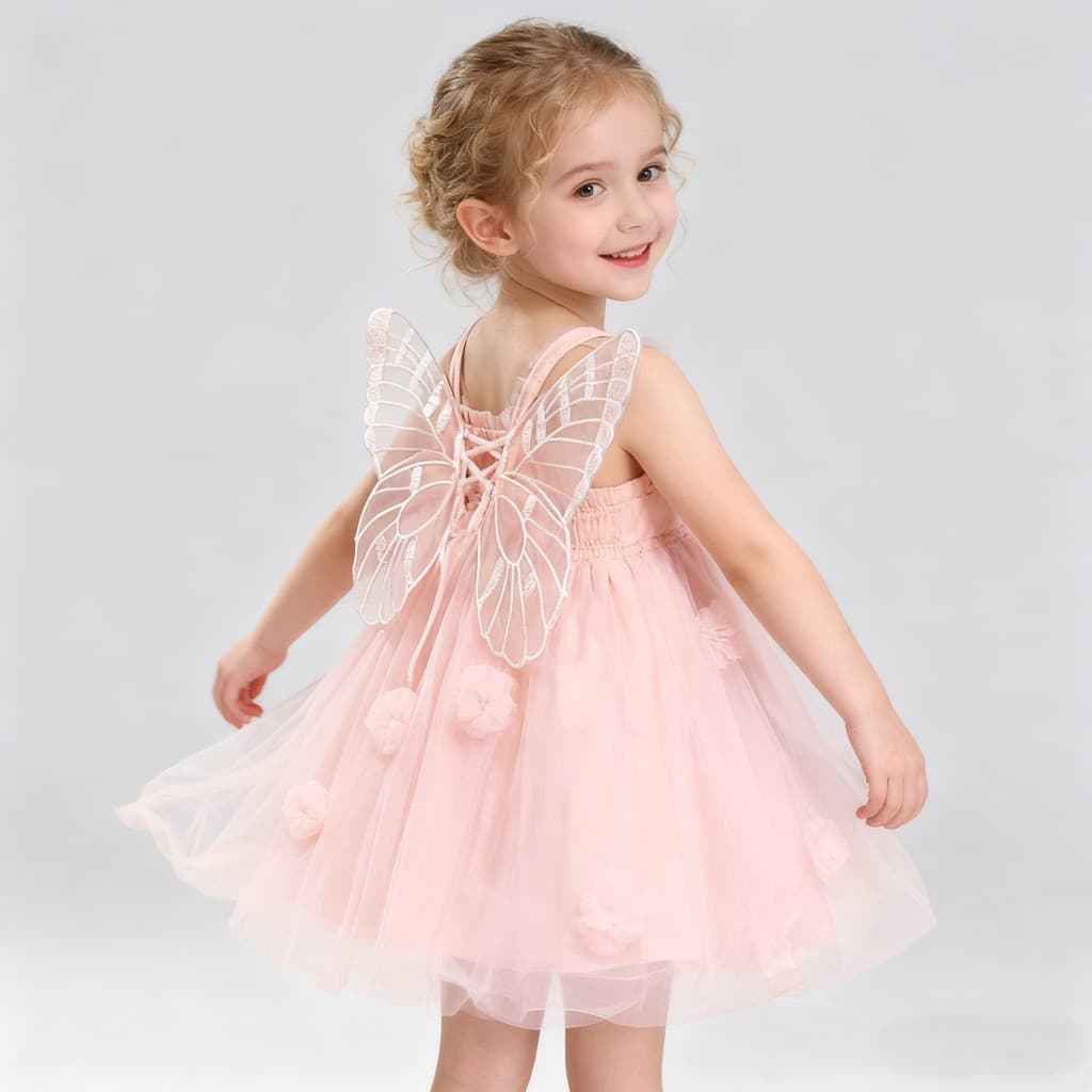 Novo Verão Bebê Meninas Vestido De Malha Anjo Princesa Crianças Aniversário Vestidos Bonitos