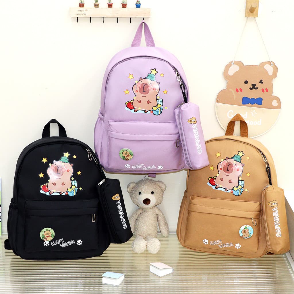 Mochila Escolar Unissex Impermeável em Nylon Leve com Design Fofo