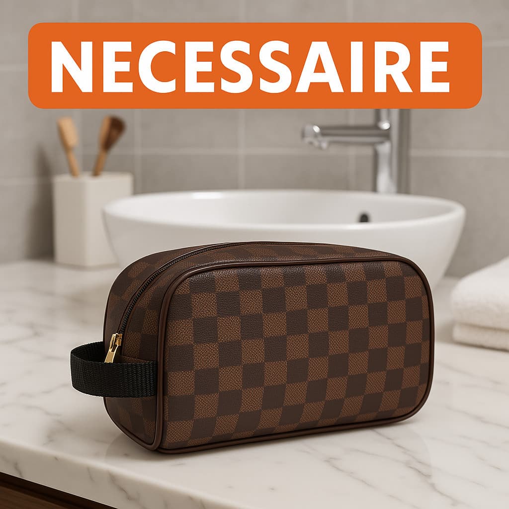 Necessaire de Viagem Compacta – Modelo Xadrez Estiloso com Acabamento de Qualidade