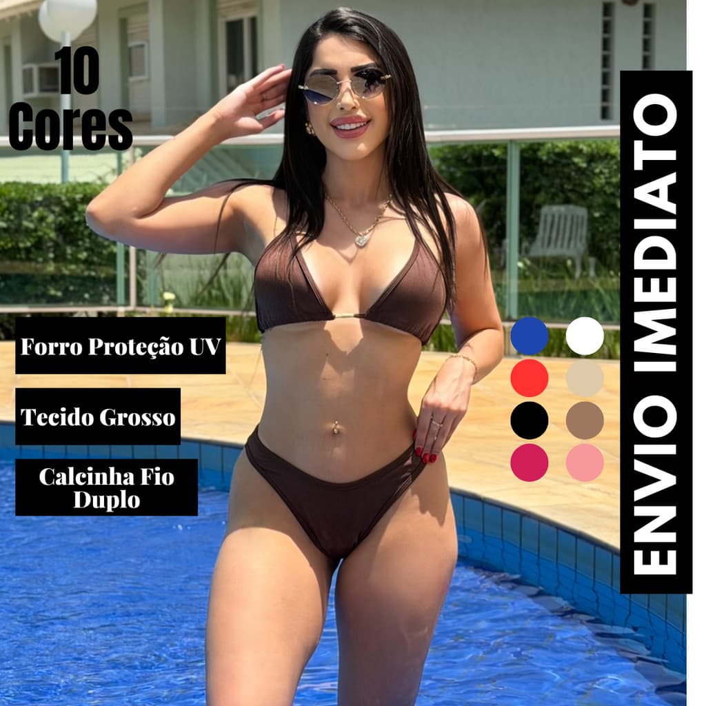 Biquini feminino asa delta cortininha calcinha fio duplo com bojo removível Envio Rápido