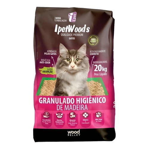 Granulado Higiênico Madeira Gatos 20kg  Woods Ipet Alta Absorção