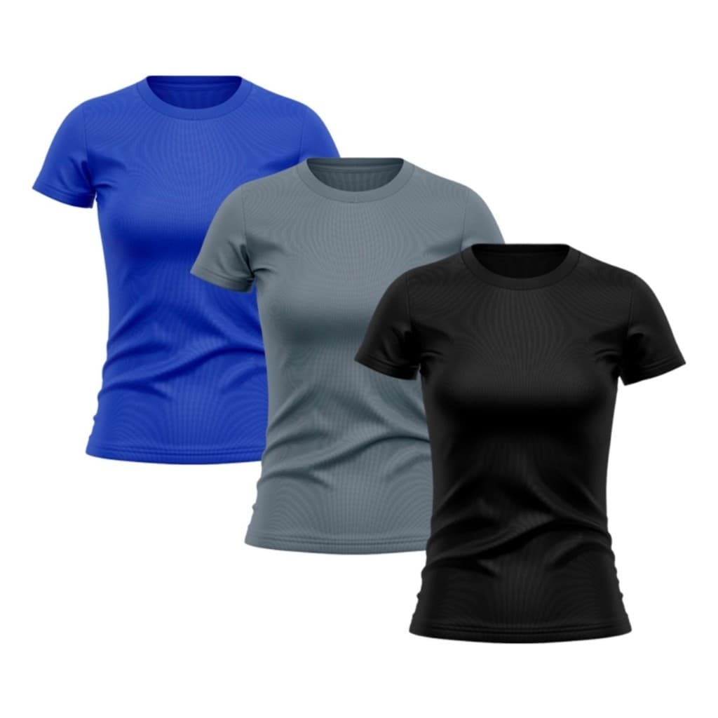Kit 3 Camisa Dry Fit Poliéster Academia Treino Casual Proteção UV 50+ Camisetas Feminina