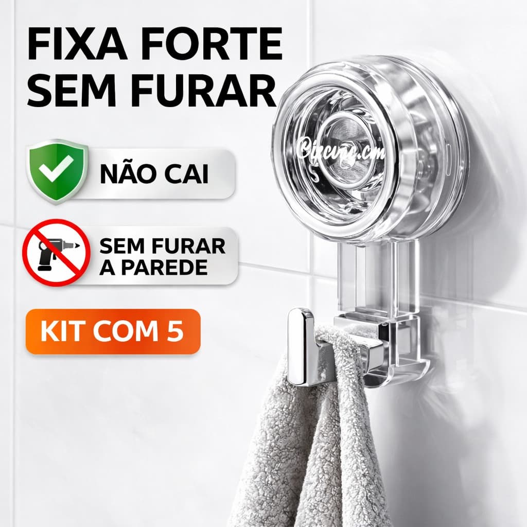 Gancho Ventosa Forte Não Fura Parede Banheiro Cozinha