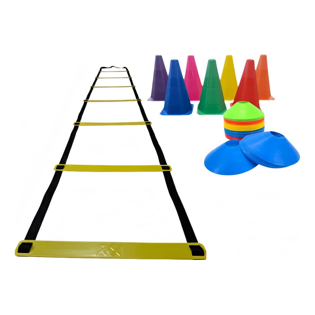 Kit Escada 7 Degraus para Treino de  Agilidade Mais 10 Cones e 10 Chapéu para Funcional e Esportivo