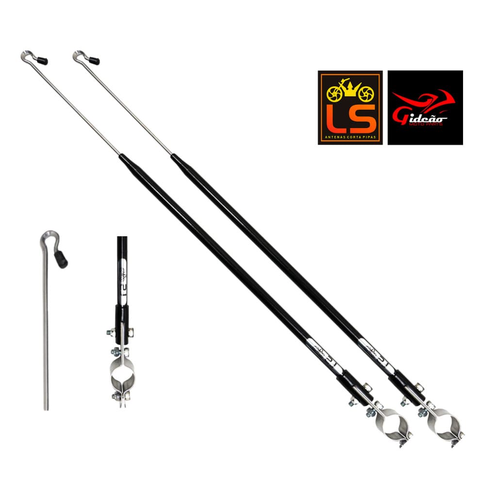 KIT com 2 Antenas Corta Pipa 2 Estágios Retrátil  e reclinável para Guidão Preta