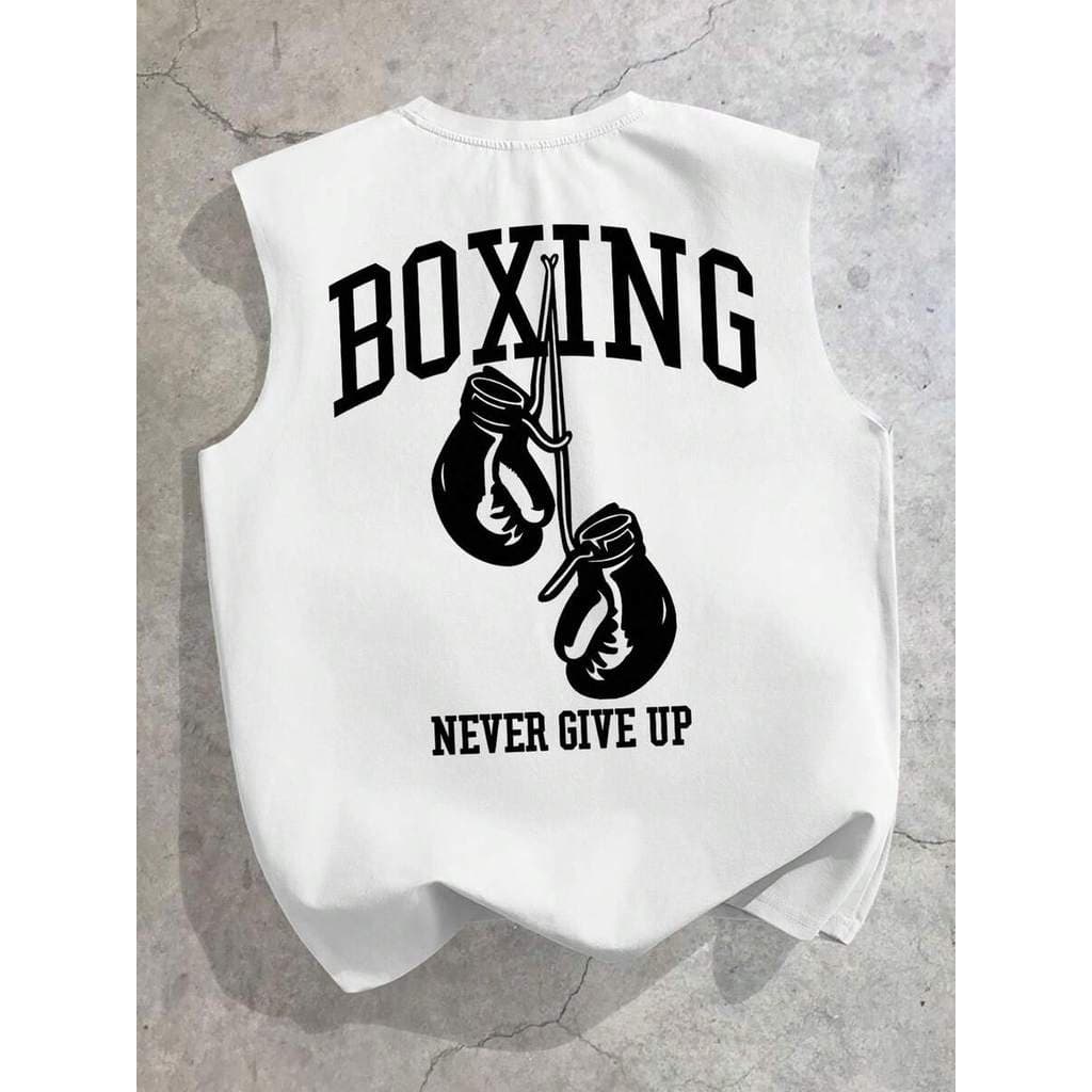 StoneGrade Regata Solta com Estampa de Luva de Boxe Americana Vintage para Homens, Tamanho Padrão, Cinza