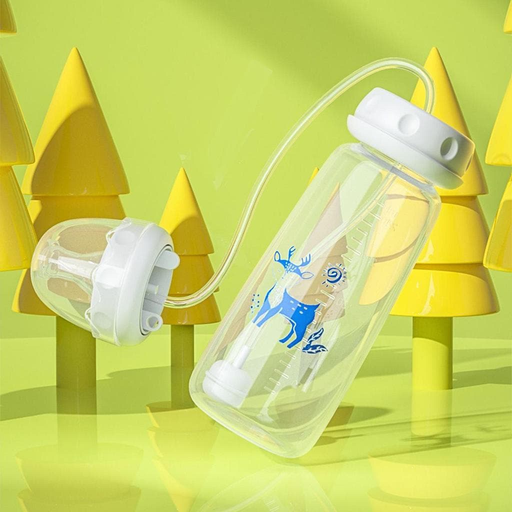 Mamadeira PP Mãos-Livres De 240ml Com Escova De Palha Conjunto De Pescoço Normal Alimentação Automática yikuiabr