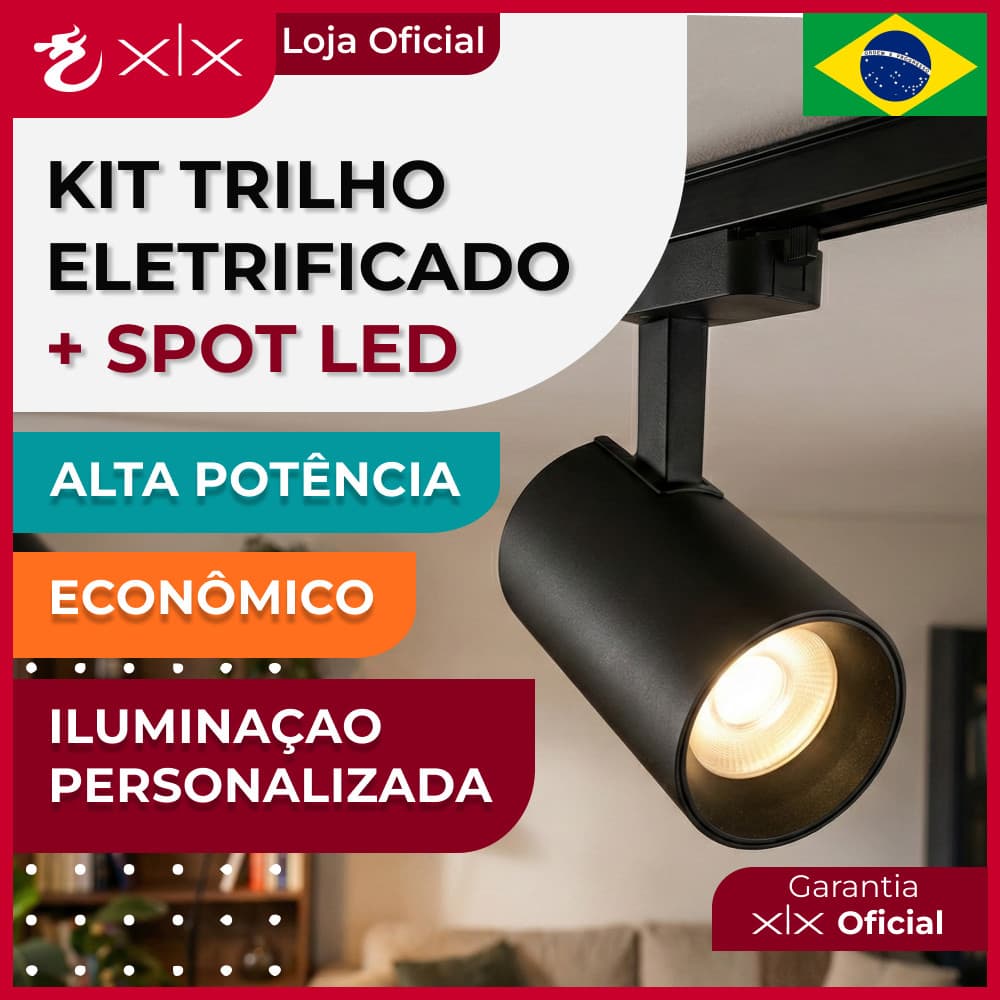 Kit Trilho Eletrificado 1M + Spots LED 7W/10W/12W/15W—Preto/Branco,Luz Fria/Neutra/Quente, Econômico
