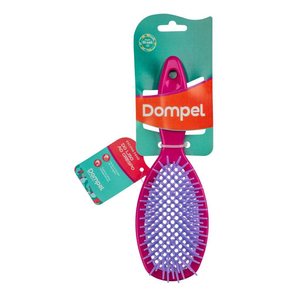 Escova de Cabelo Profissional FAVO OVAL para Cachos e Definidora Cor Rosa Escuro - Dompel