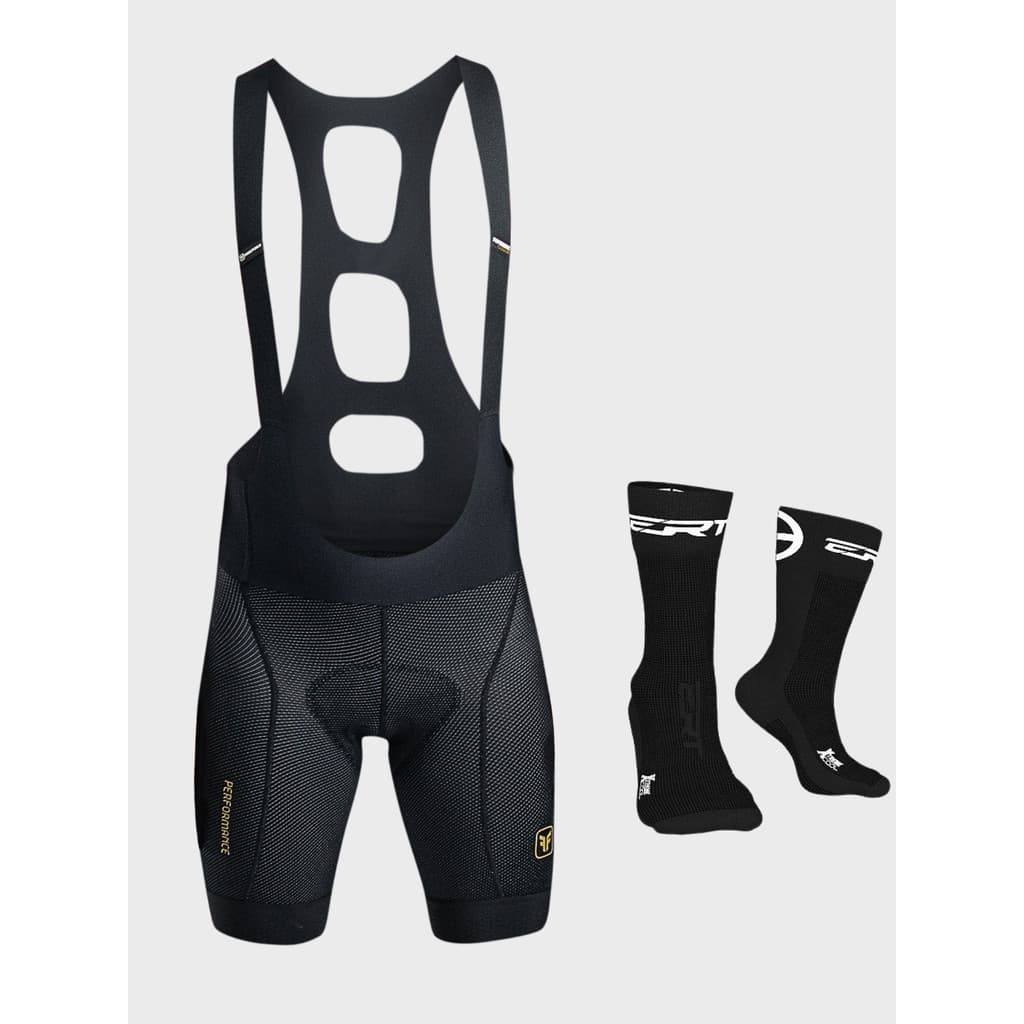 Conjunto Kit Bretelle Ciclismo Free Force Masculino Performance Carbon Forro  Invert Gel + Meia Ert