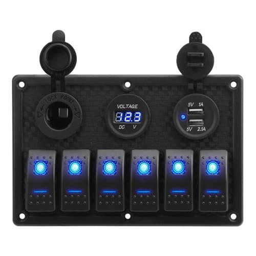Painel Elétrico Led Usb Voltímetro 6 Chaves Náutico Lancha