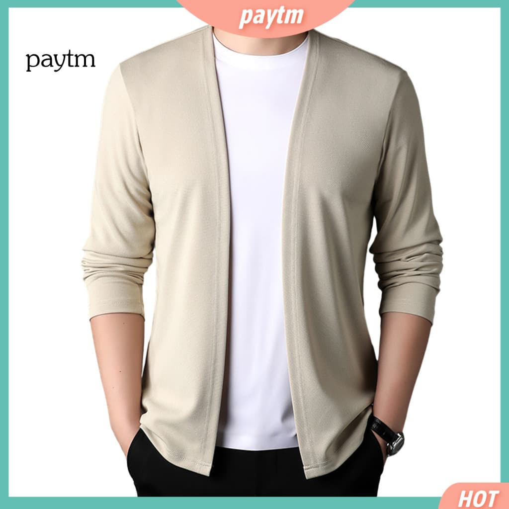 Basic Men Sweater Slim Fit Men's Solid Color Knitted Cardigan Coat Lightweight Open Front Casual Jacket for Spring and A