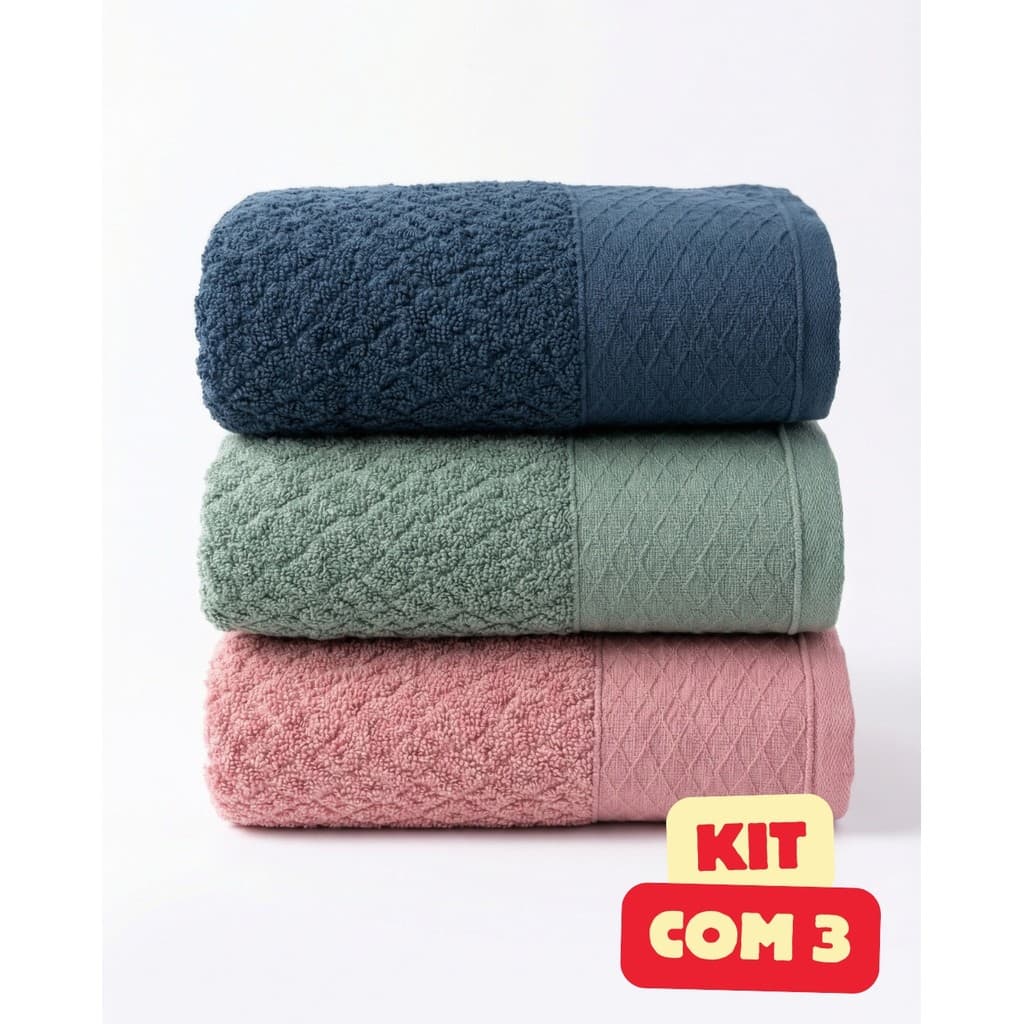 Kit 3 Toalhas de Banho Capri Premium Luxo Banhão Gigante Fio Penteado 100% Algodão Alta AbsorçãoMacia