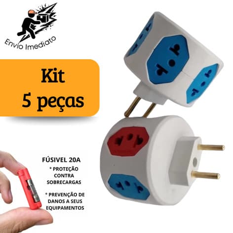 Adaptador de Tomada Redondo Colorido 6 Entradas Universal Bivolt 10A e 20A