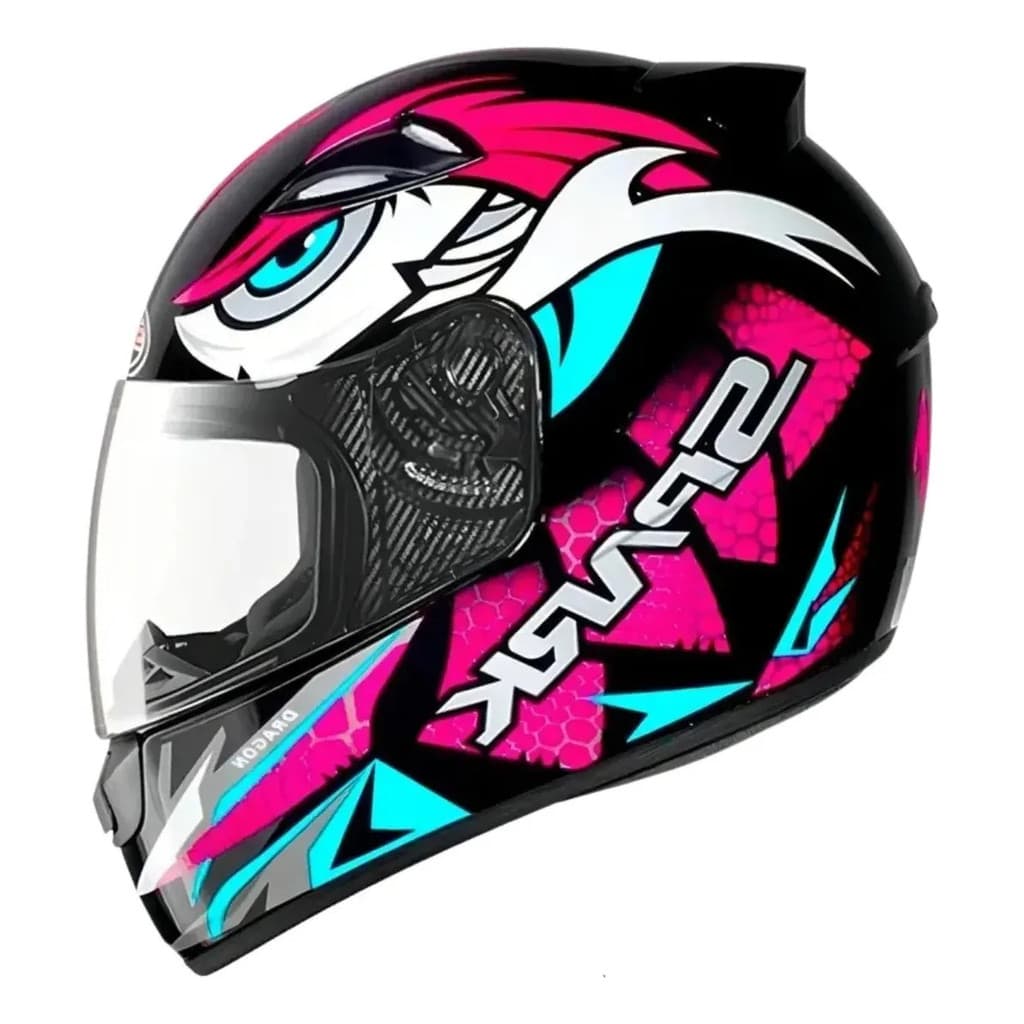 Capacete Spark Dragon Preto Cores Rosa E Azul Tifany