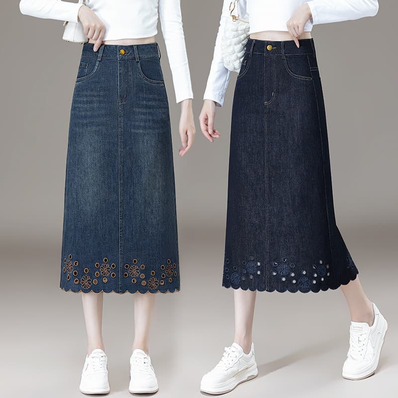 Saia jeans feminina 2025 novo estilo saia de comprimento médio outono senhoras enorme bela primavera outono saia
