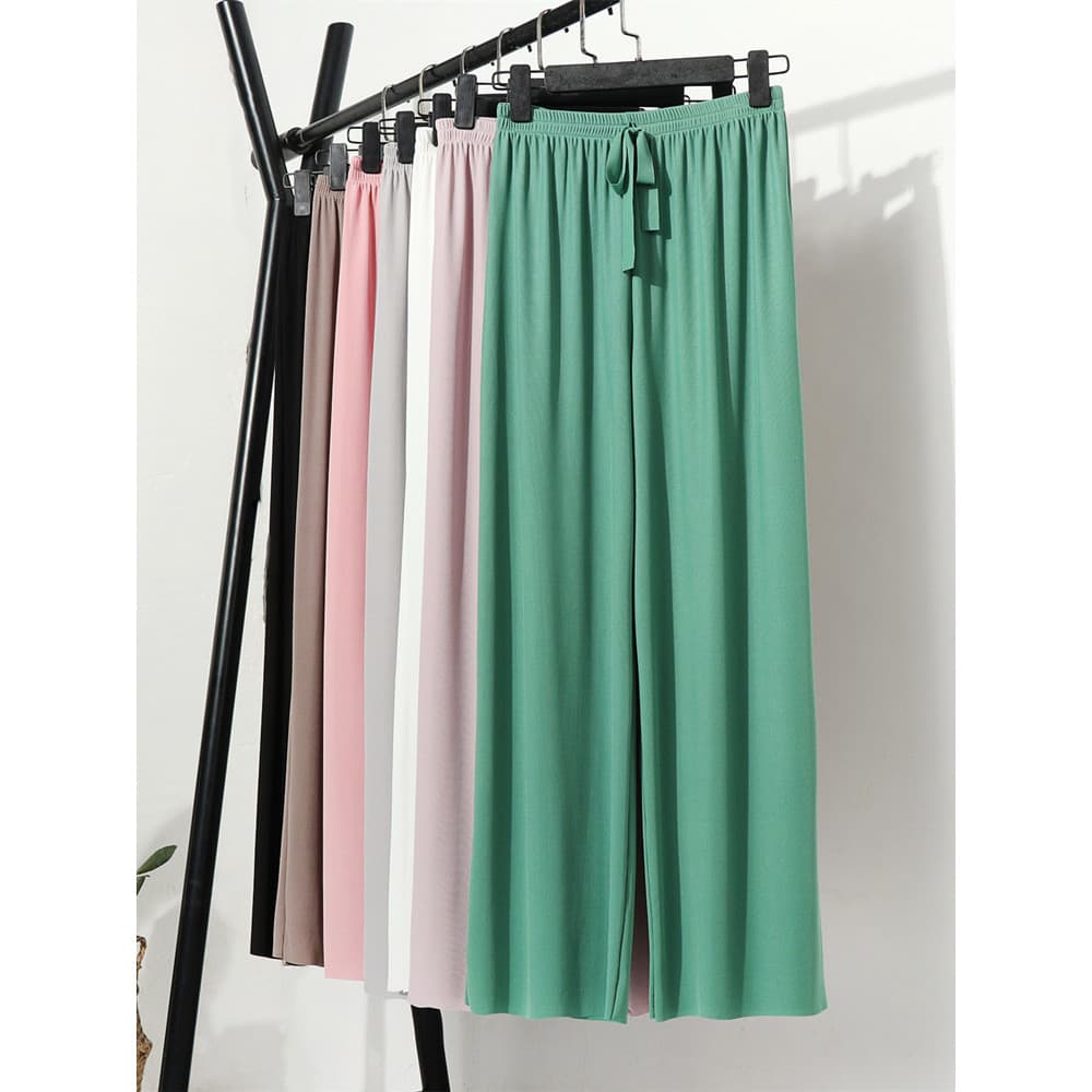 Modal calças de perna larga feminina verão fino gelo seda calças casuais cintura alta Drape All-Match calças retas casa