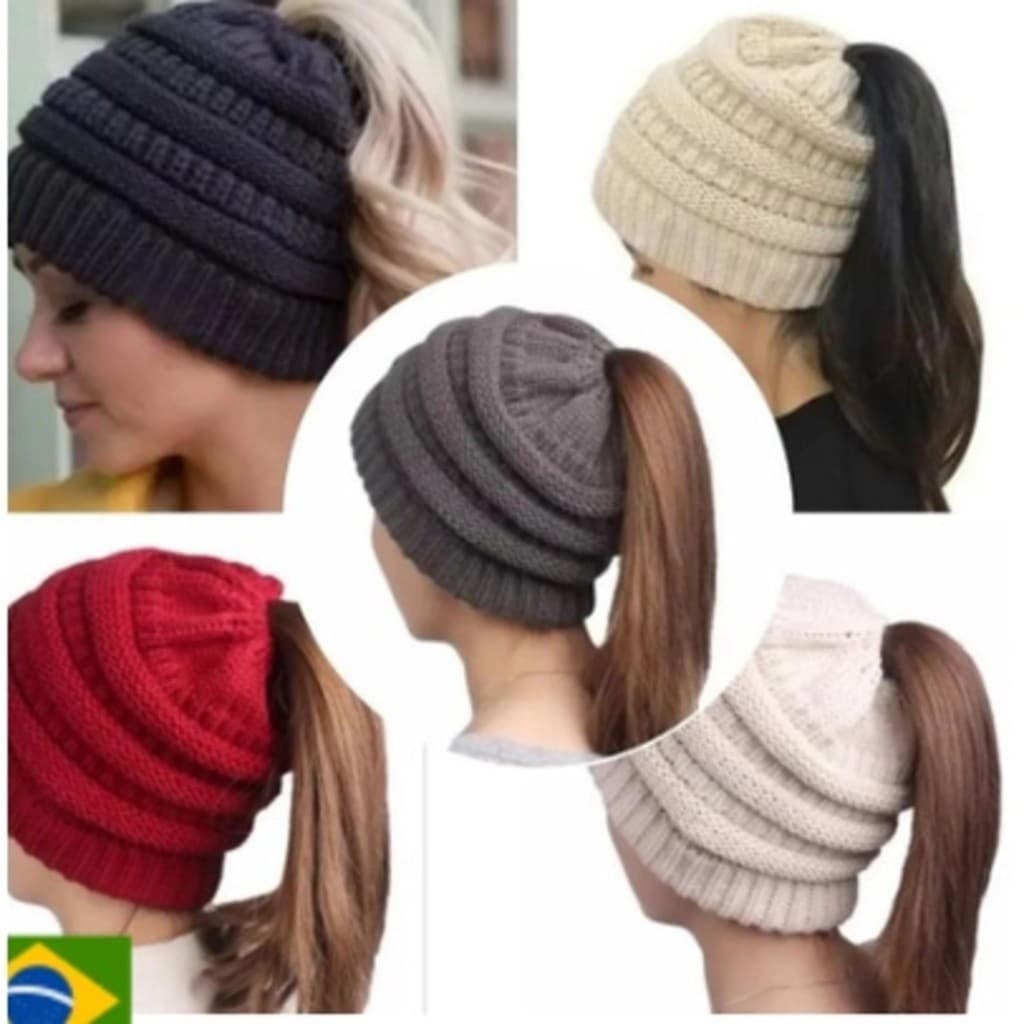 Touca Feminina Inverno Gorro De Lã Com Furo Para Rabo De Cavalo(kong)